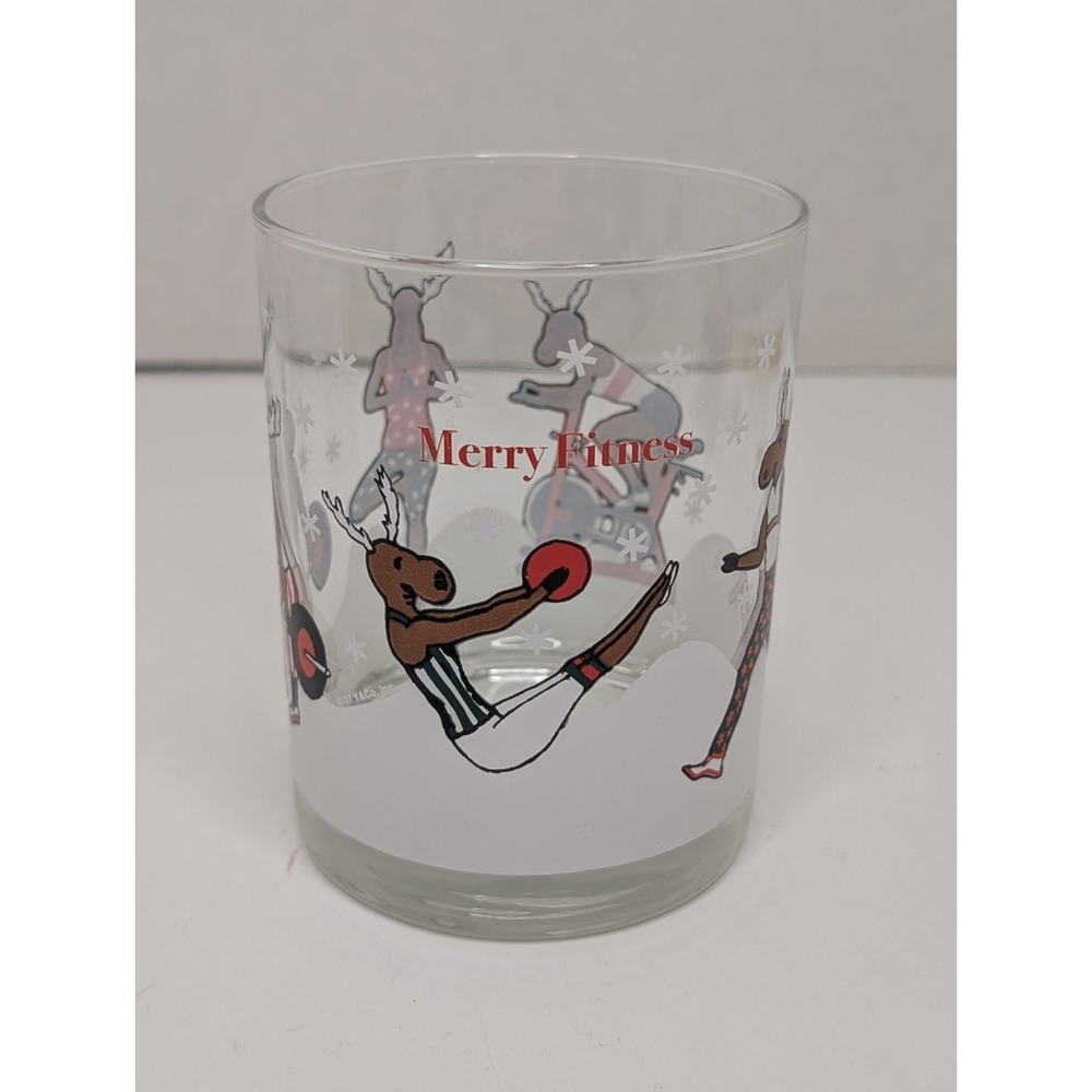Merry Fitness Christmas Reindeer Rocks Glass Holiday Lowball Tumbler Funny Gym
